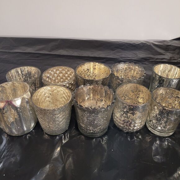 10 pcs crackled look glass with silver/gold inlay some new votive candle holder - Picture 10 of 11